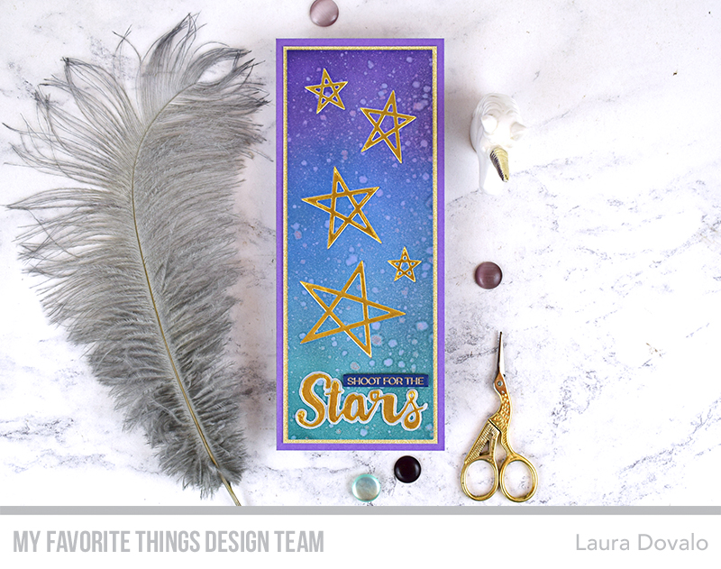 Cenital view of card with pretty stars and ink blending.