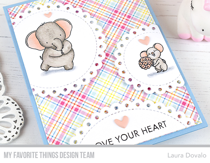 Close up of romantic greeting card created with MFT products.