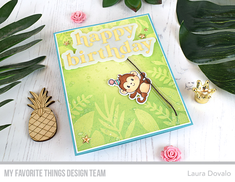 Interactive card with swinging monkey.