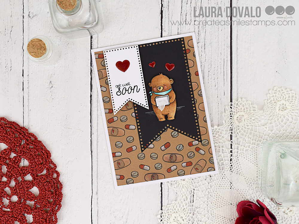 Tarjeta con fondo DIY y osito diseñada por Laura Dovalo para Create a Smile Stamps.