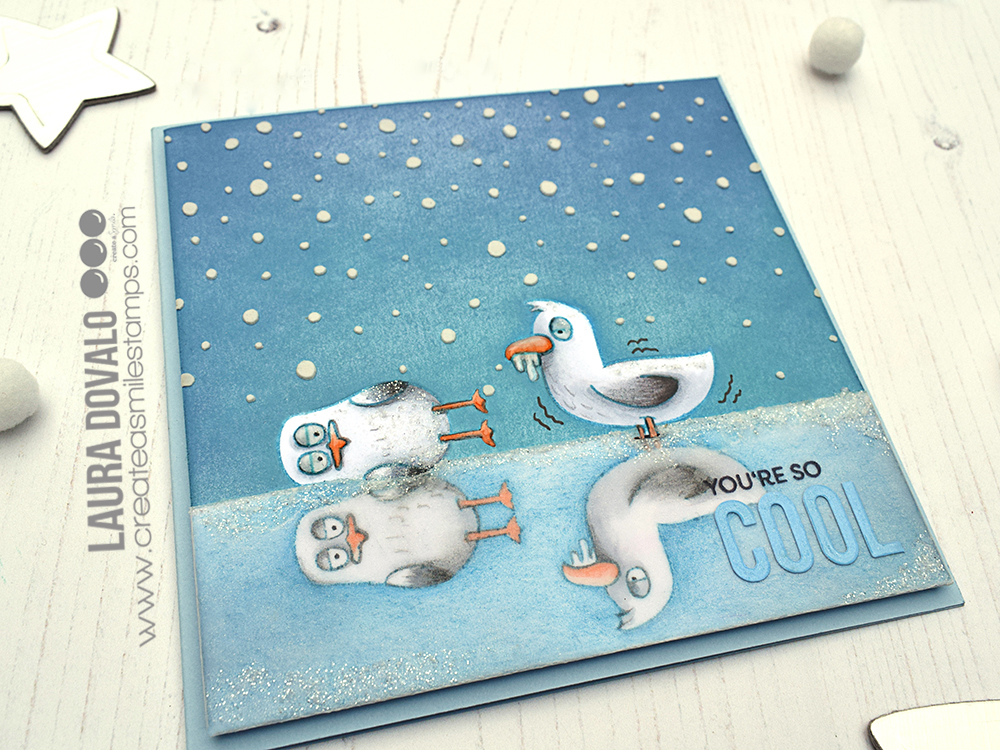 Tarjeta invernal con sellos de Create a Smile por Laura Dovalo.