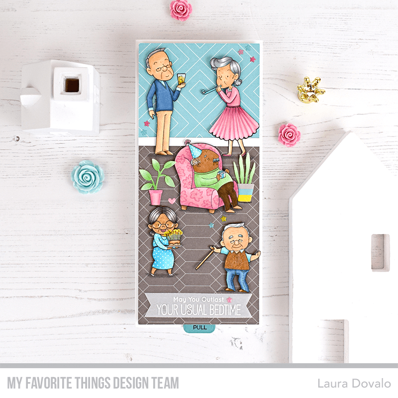 Gif animado de tarjeta slimline interactiva creadacon el set de sellos Festive Old Friends.